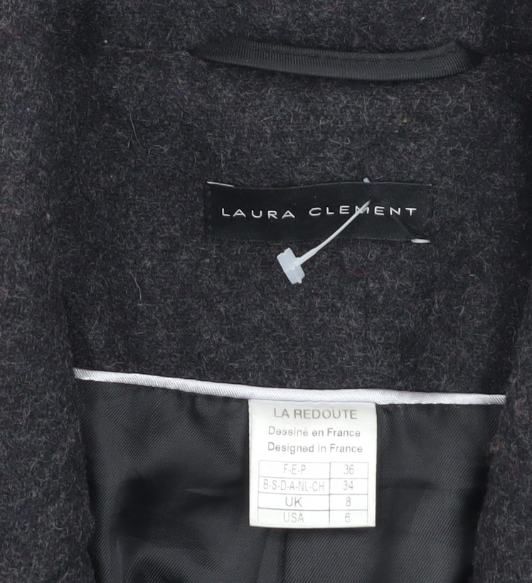 Laura Clement Women's Grey Checked Wool Blend Long Coat Size 8