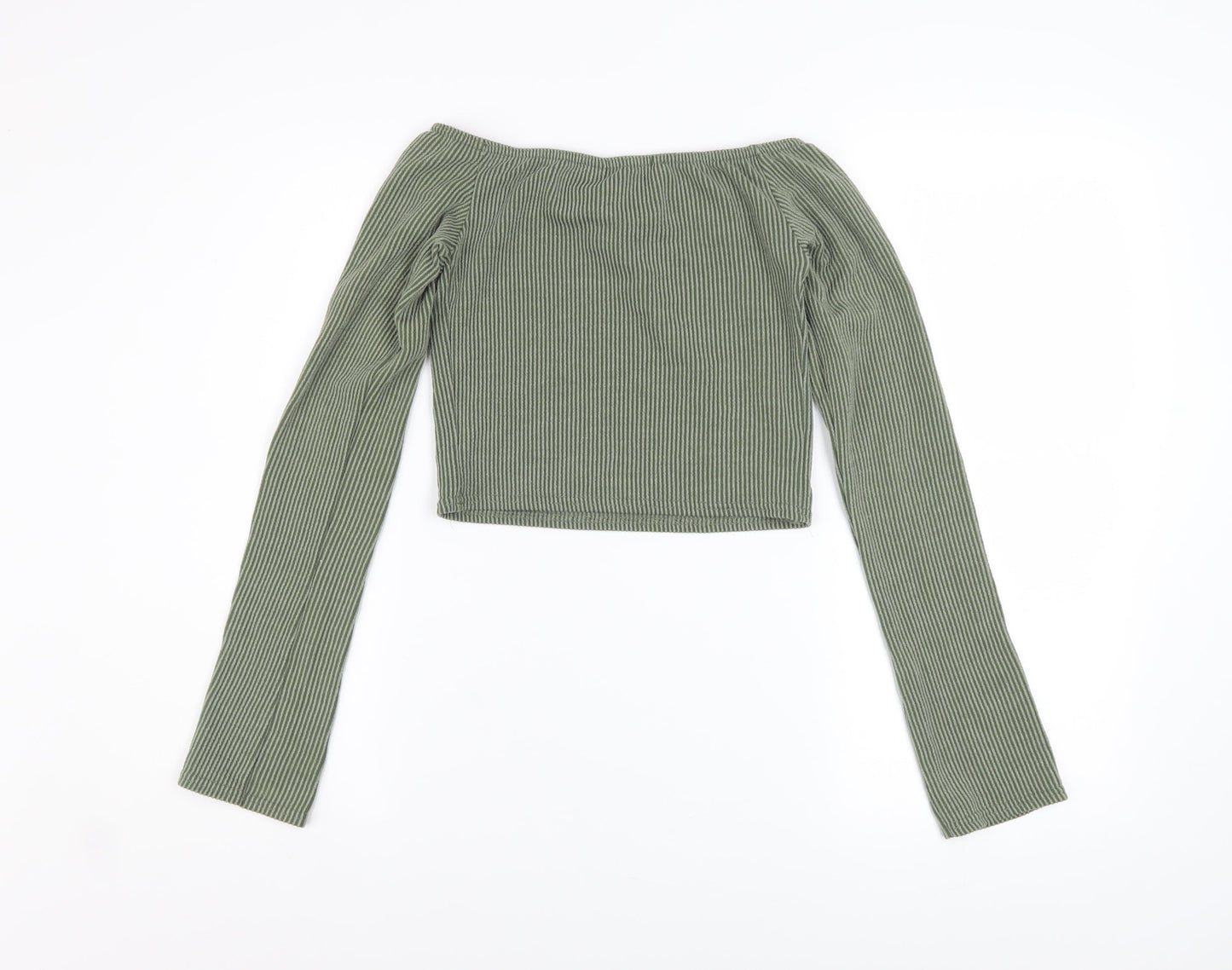 PrettyLittleThing Women’s Green Off Shoulder Ribbed Cropped Top UK 8