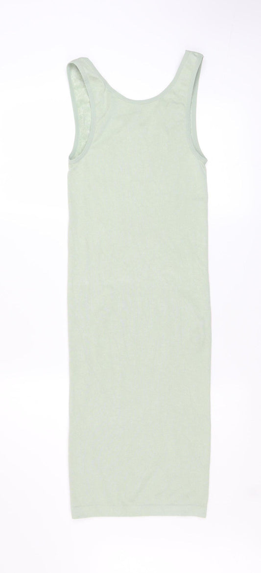 Zara Women Green XS Sleeveless Knit Midi Tank Dress
