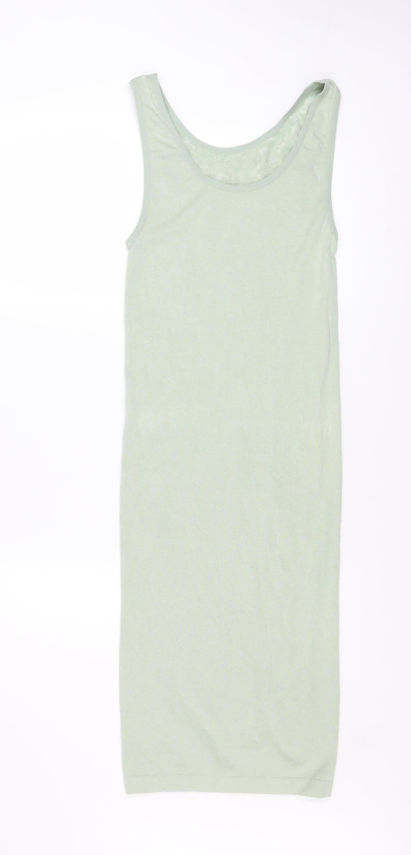 Zara Women Green XS Sleeveless Knit Midi Tank Dress