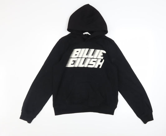 H&M Girls Black Billie Eilish Pullover Hoodie 12-14 Years Fleece Cotton Blend