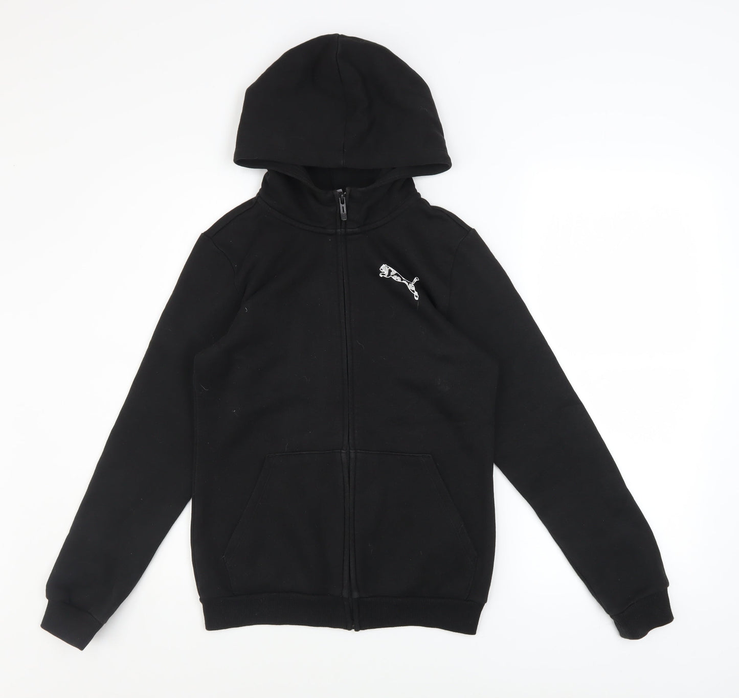 Puma Boys Black Full Zip Hoodie 13-14 Years Fleece Casual Sweatshirt