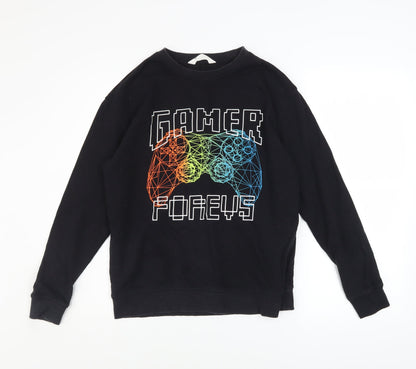Additional front view of H&M boys’ black gamer forever graphic pullover sweatshirt 13-14 years
