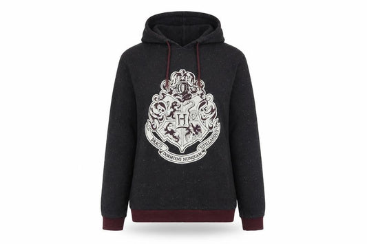 Harry Potter Women Black Hoodie Size 10 Hogwarts Crest Cotton Blend