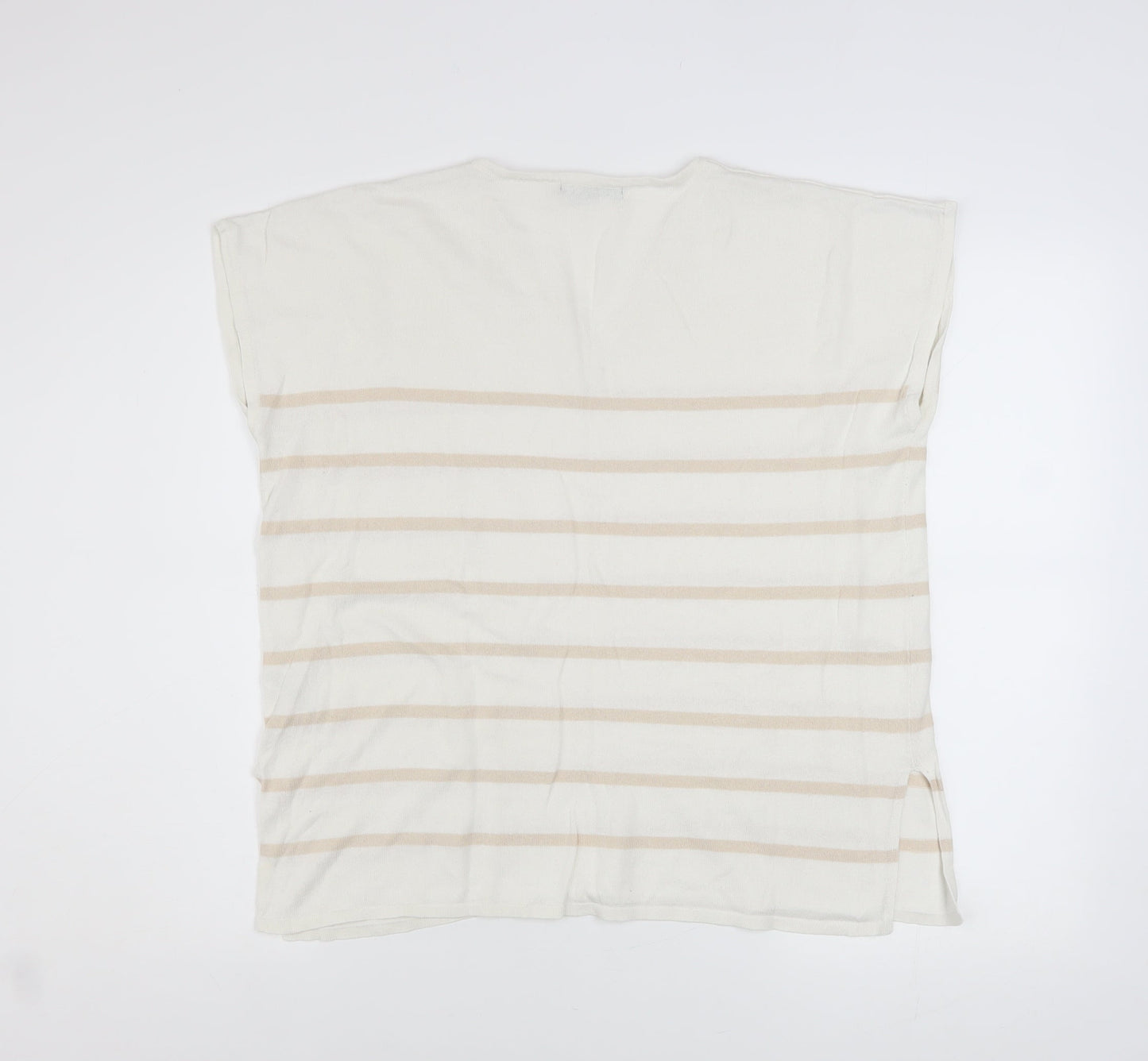 Dunnes Stores Women Beige Striped V-Neck Relaxed T-Shirt Size 12