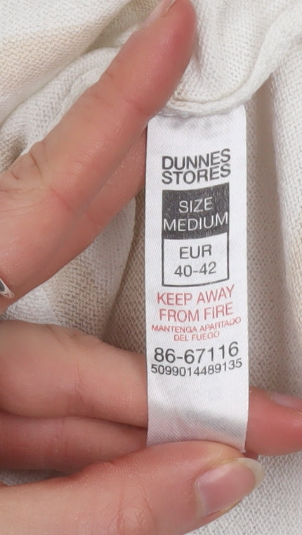 Dunnes Stores Women Beige Striped V-Neck Relaxed T-Shirt Size 12
