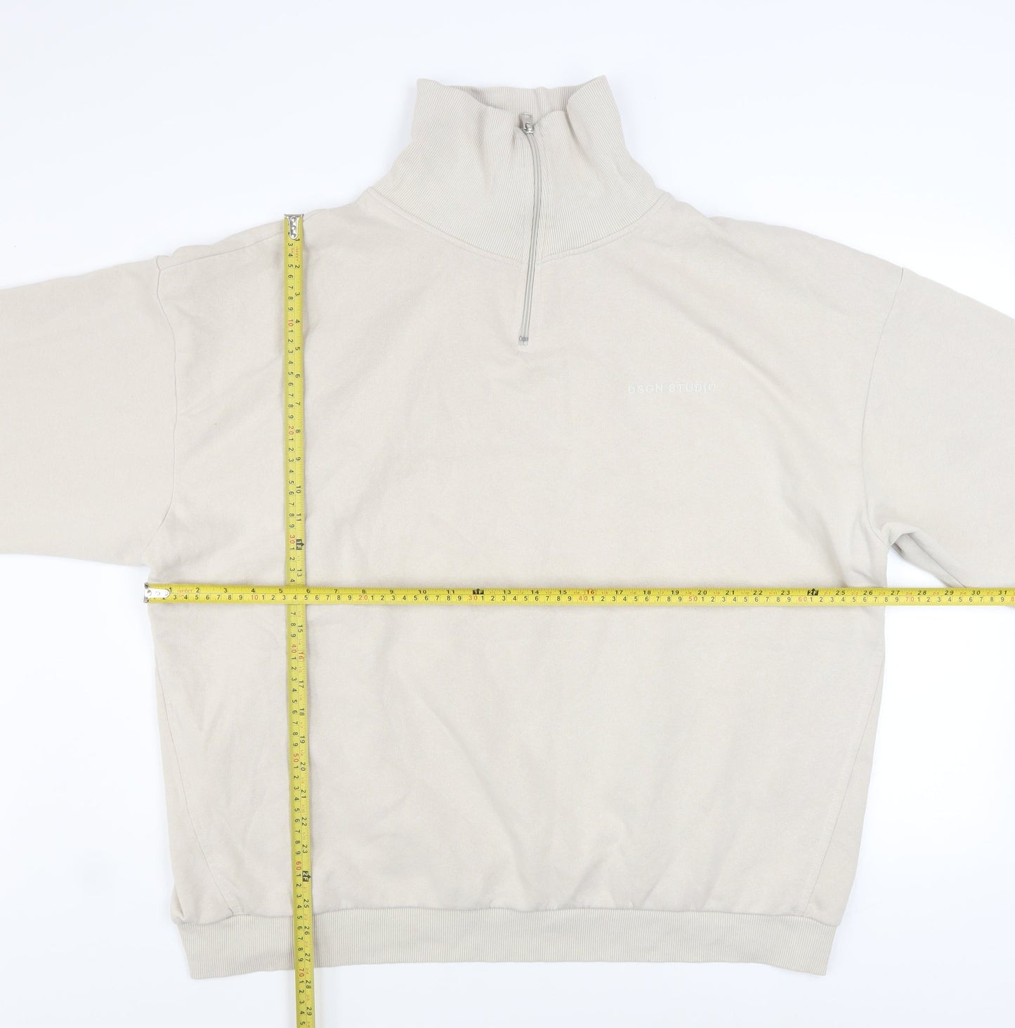 boohoo Men’s Beige 1/2 Zip Fleece Sweatshirt XL Regular Fit