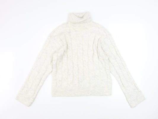 Marks and Spencer Women’s Ivory Roll Neck Cable Knit Jumper Size S