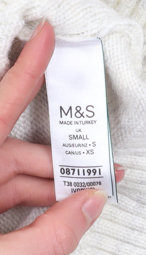Marks and Spencer Women’s Ivory Roll Neck Cable Knit Jumper Size S
