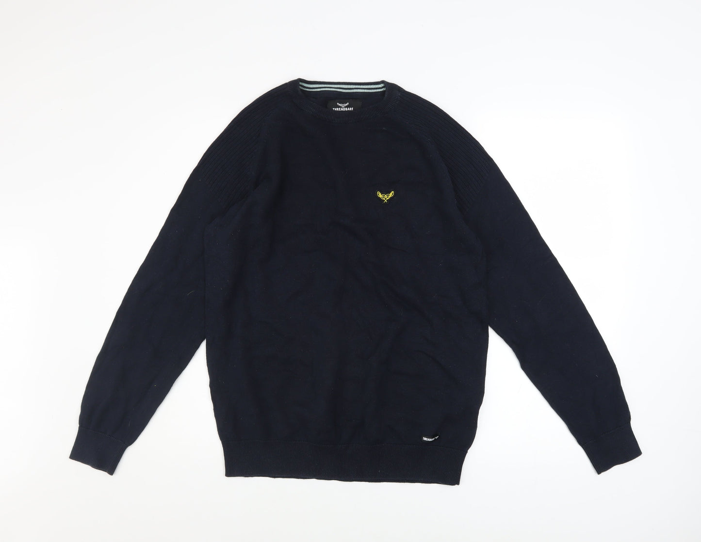 Threadbare Men's Blue Cotton Pullover Jumper M Crew Neck Logo