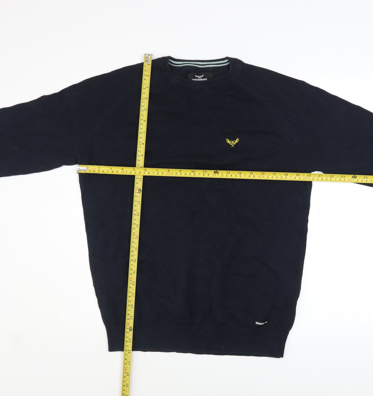 Threadbare Men's Blue Cotton Pullover Jumper M Crew Neck Logo