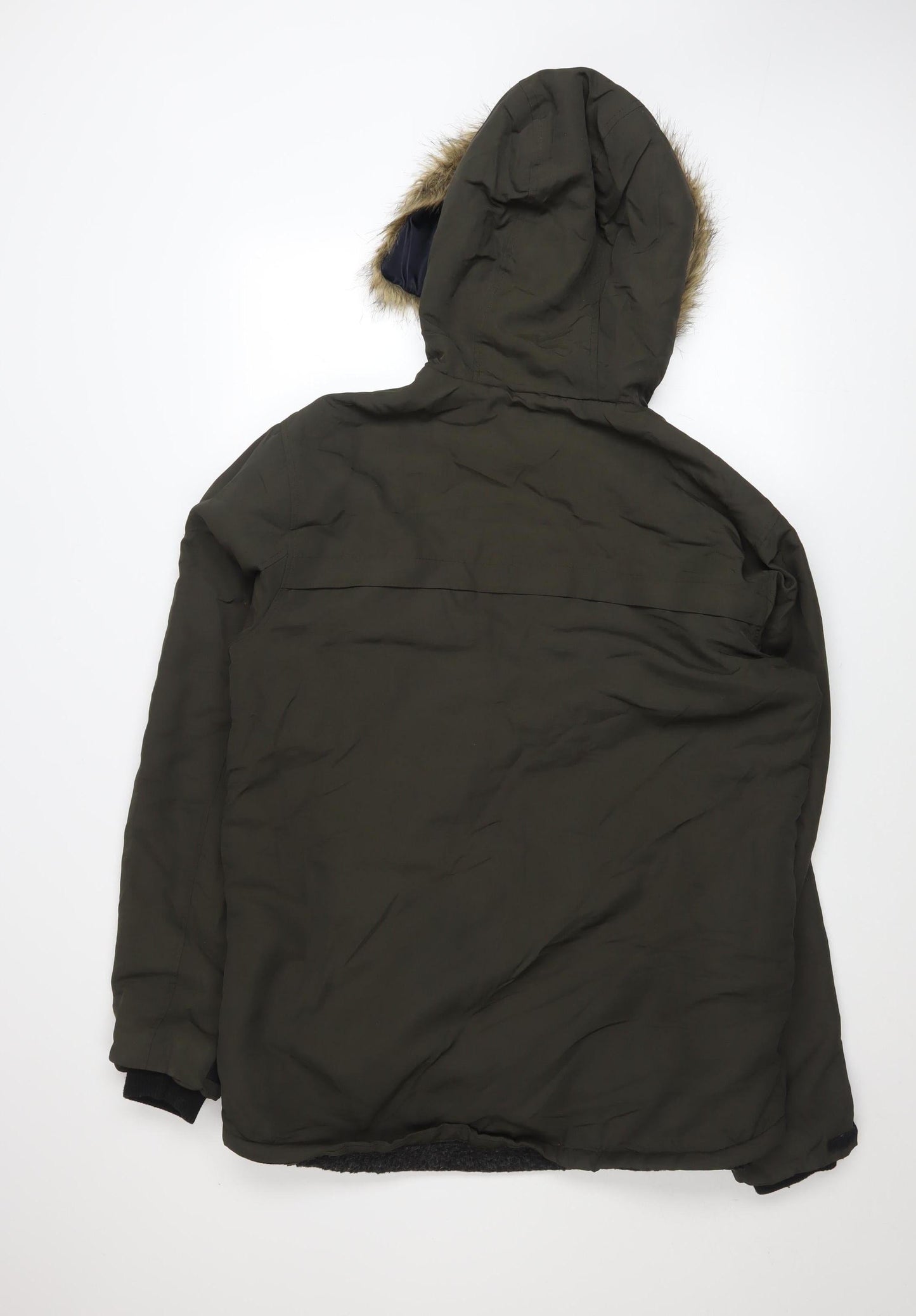 Holmes & Co Men’s Green Parka Jacket M Hooded Faux Fur Trim Winter Coat