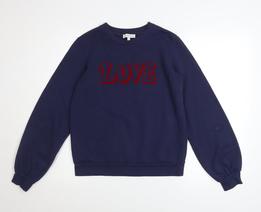 Warehouse Womens Navy Blue LOVE Sweatshirt Small Pullover Casual