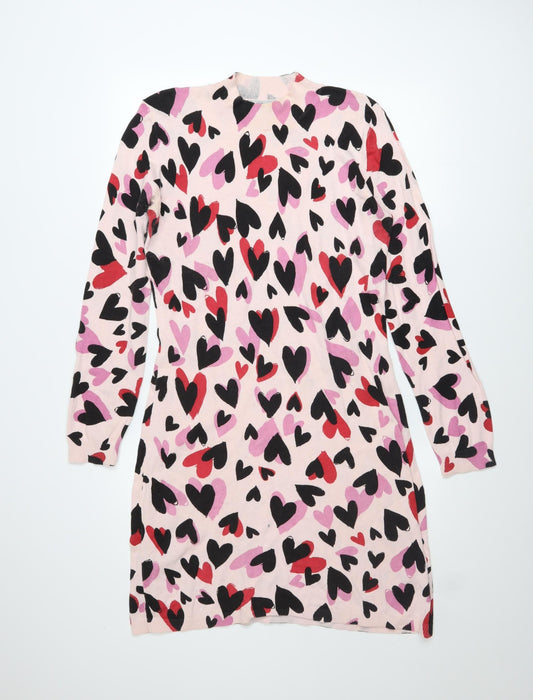 Oasis Women’s Multicoloured Heart Print Cotton Sweater Dress M