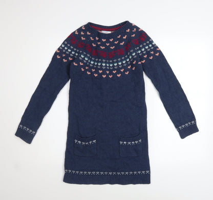 FatFace Girls Blue Fair Isle Knit Sweater Dress 10-11 Years Long Sleeve