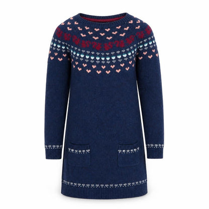 FatFace Girls Blue Fair Isle Knit Sweater Dress 10-11 Years Long Sleeve