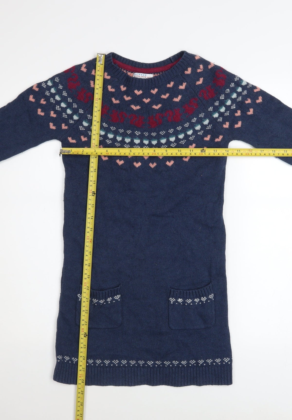 FatFace Girls Blue Fair Isle Knit Sweater Dress 10-11 Years Long Sleeve