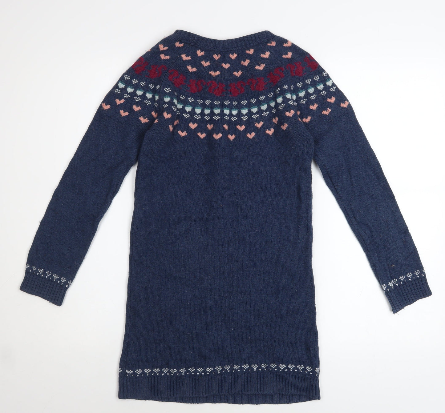 FatFace Girls Blue Fair Isle Knit Sweater Dress 10-11 Years Long Sleeve
