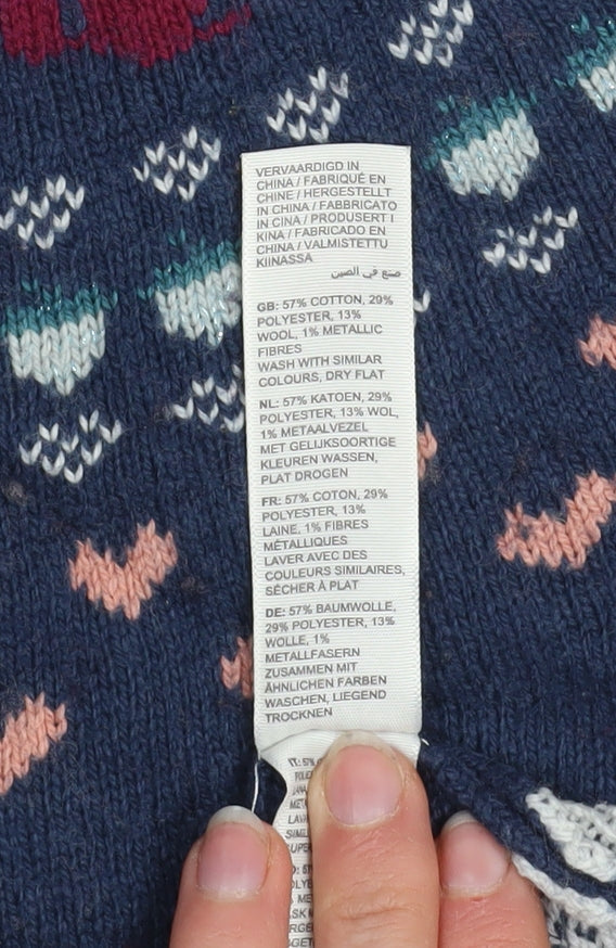FatFace Girls Blue Fair Isle Knit Sweater Dress 10-11 Years Long Sleeve