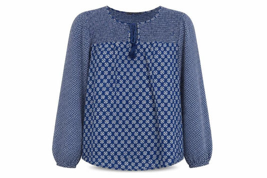 New Look Women’s Blue Geometric Long Sleeve Tunic Blouse Size 14