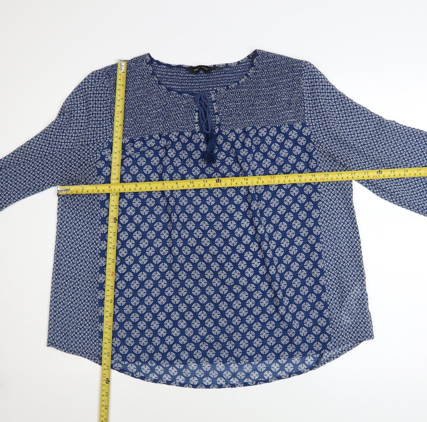 New Look Women’s Blue Geometric Long Sleeve Tunic Blouse Size 14