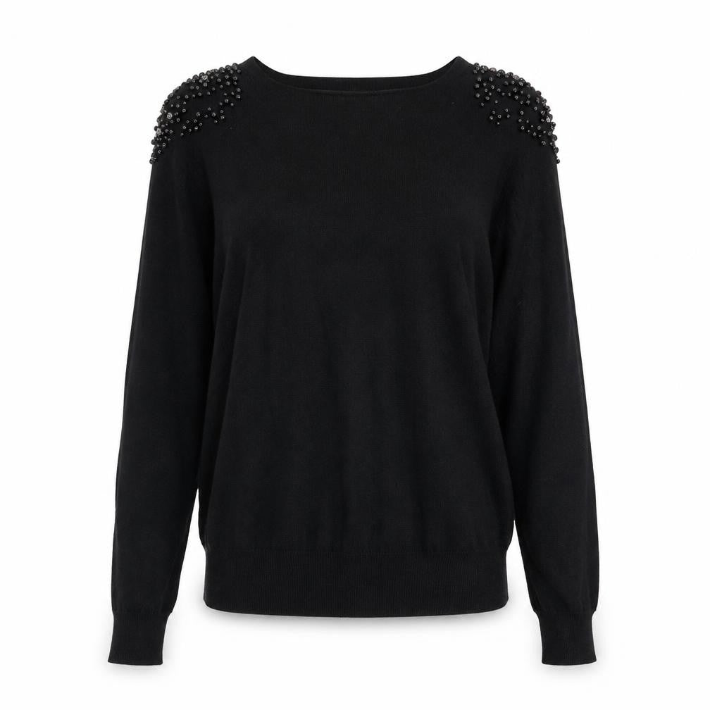 Next Women’s Black Beaded Shoulder Pullover Jumper Size 12