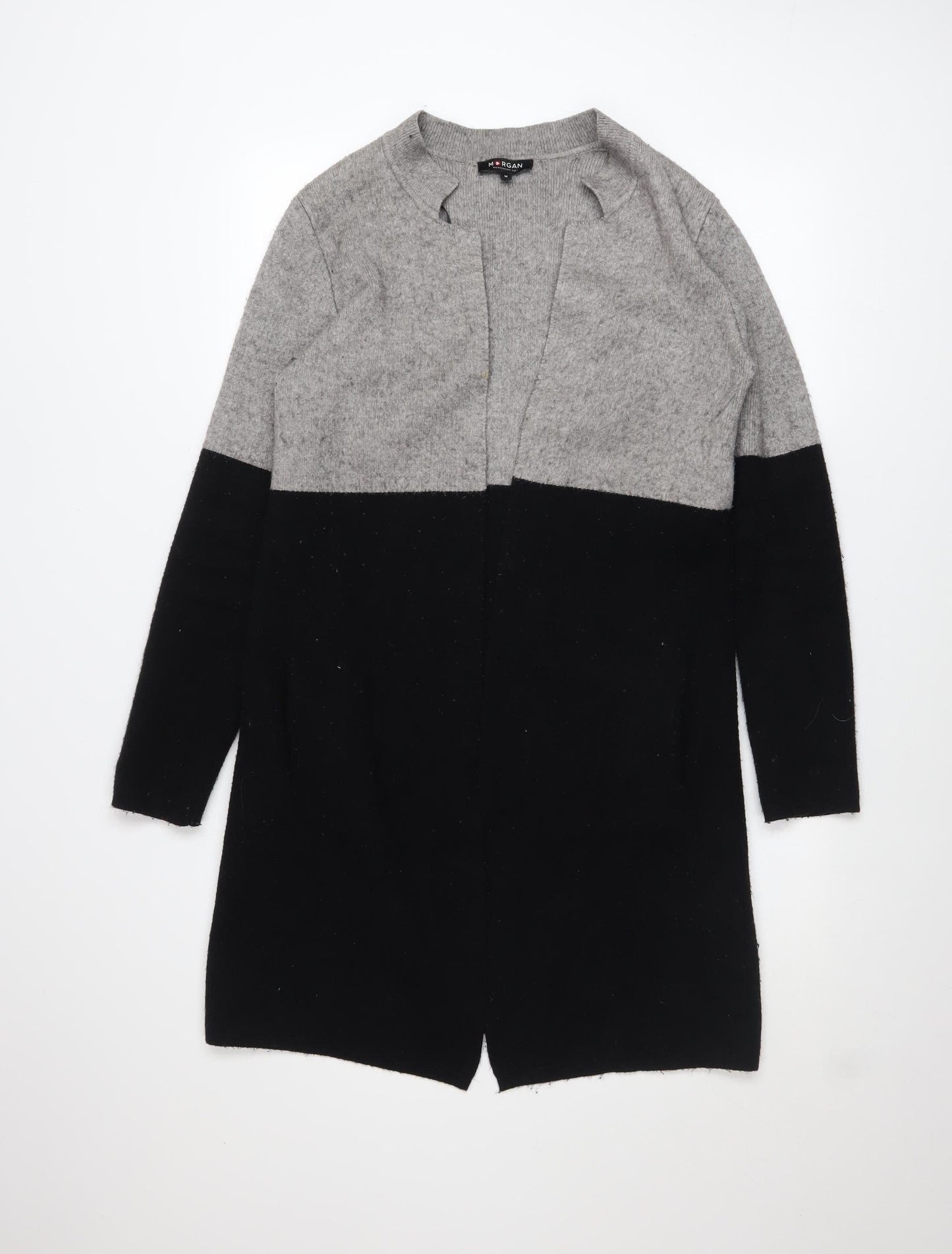 Morgan Women’s Grey Black Open Knit Long Sleeve Cardigan M