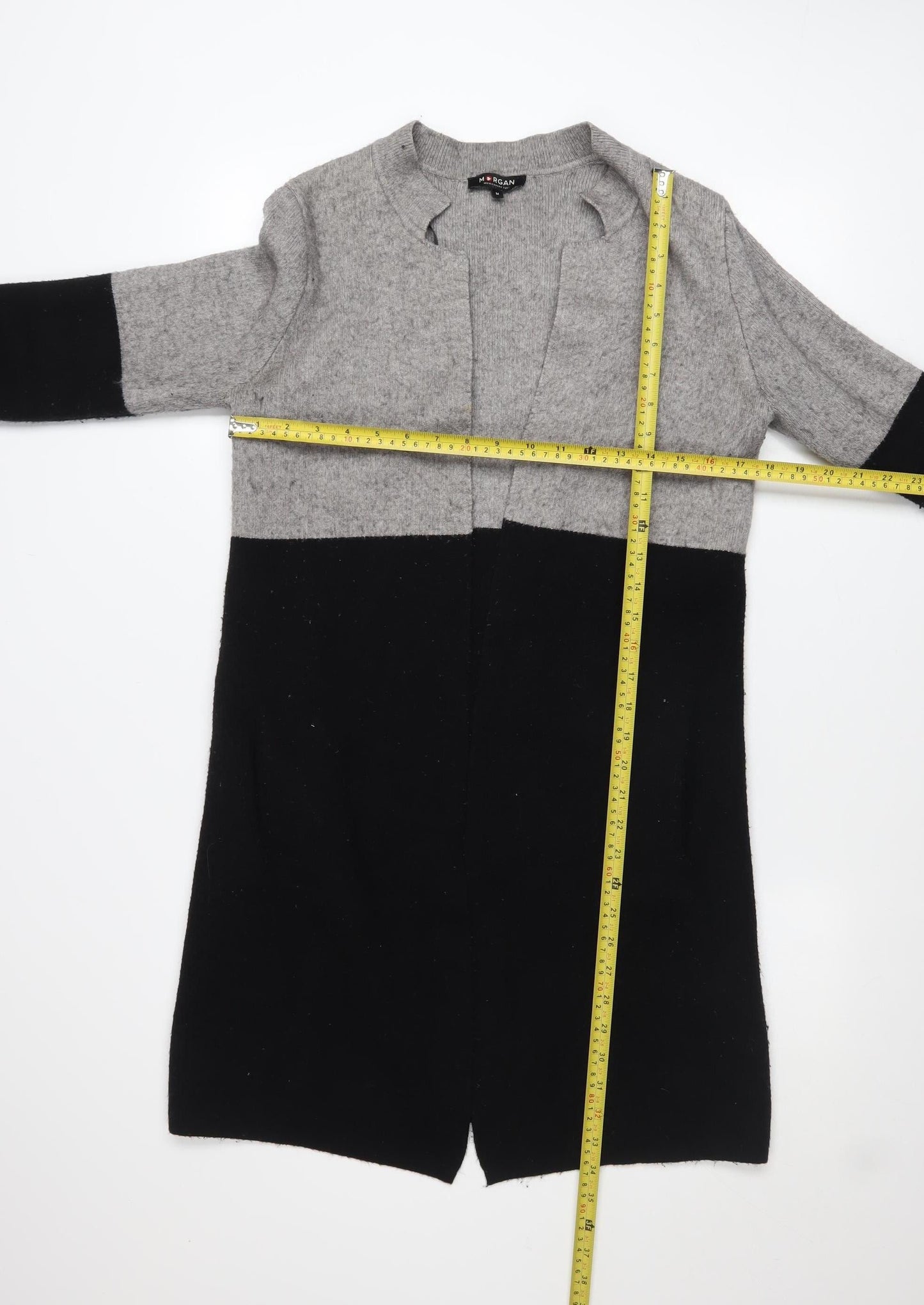 Morgan Women’s Grey Black Open Knit Long Sleeve Cardigan M