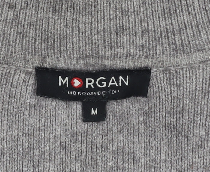 Morgan Women’s Grey Black Open Knit Long Sleeve Cardigan M