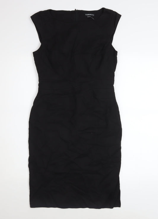 Warehouse Women Black Size 10 Sheath Knee Length Dress