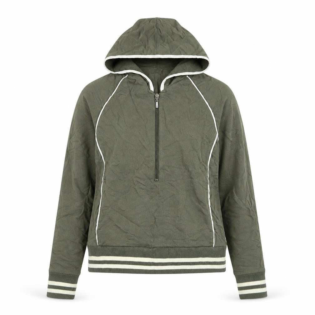 Next Women’s Khaki 1/2 Zip Hooded Sweatshirt UK 10 Cotton Blend