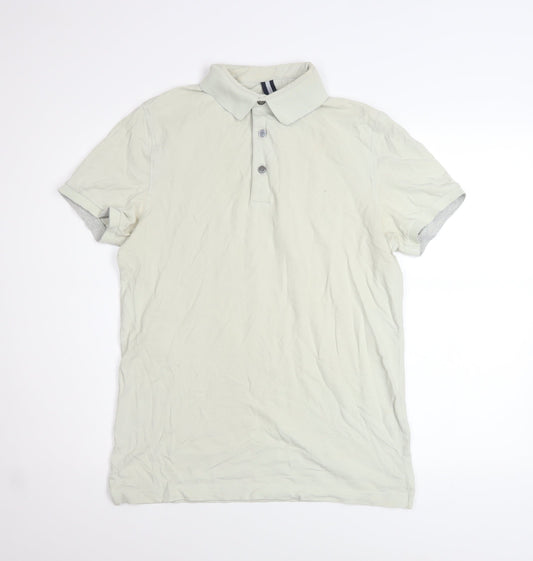 PROF JOMO Men's Ivory Cotton Elastane Short Sleeve Polo Shirt Medium