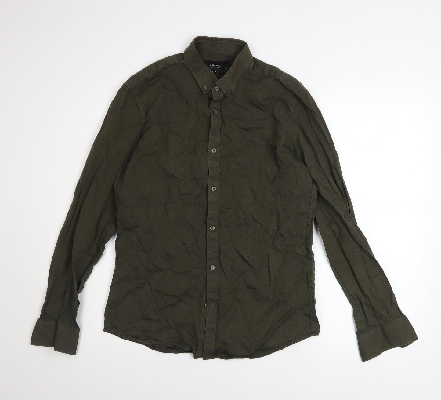 Reserved Men's Green Slim Fit Long Sleeve Button-Up Shirt M