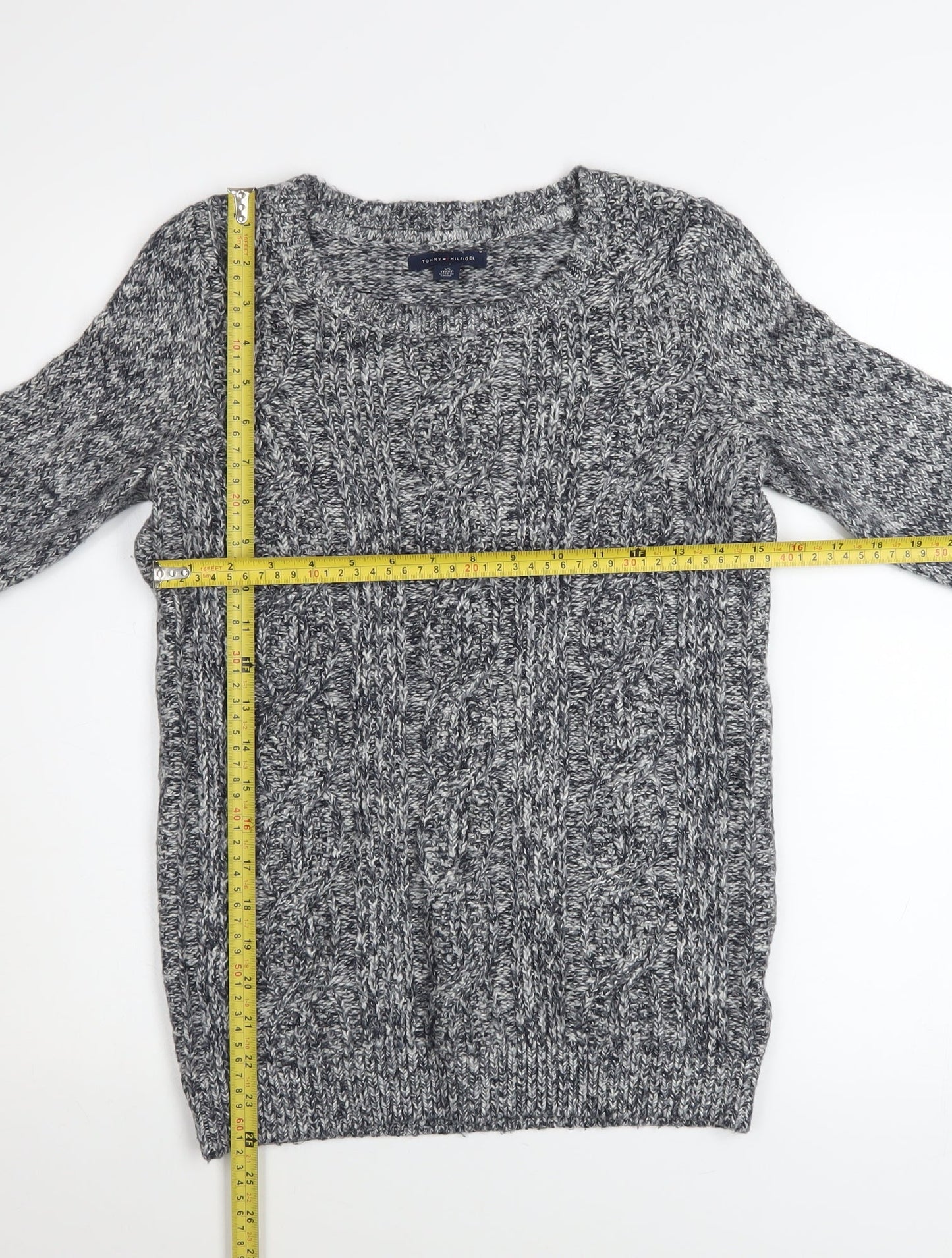 Tommy Hilfiger Women’s Grey Cable-Knit Crew Neck Jumper XS