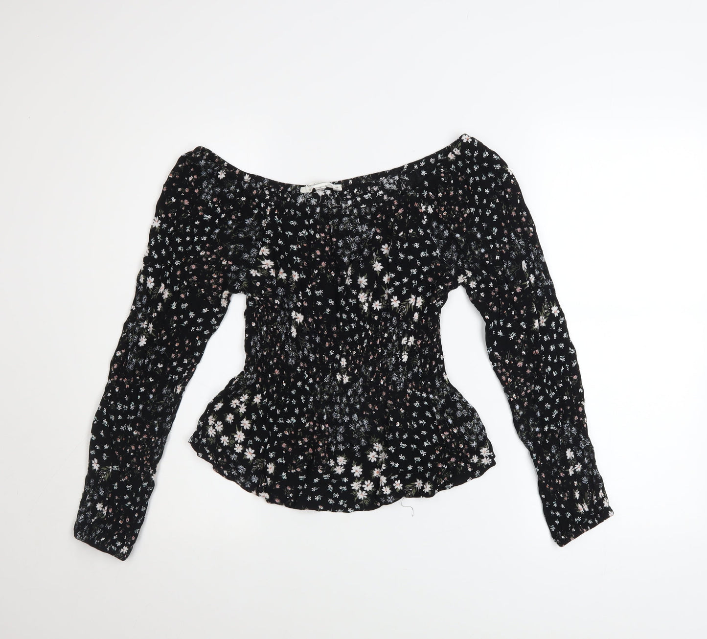 Hippie Rose Womens Black Floral Off Shoulder Boho Blouse Size S