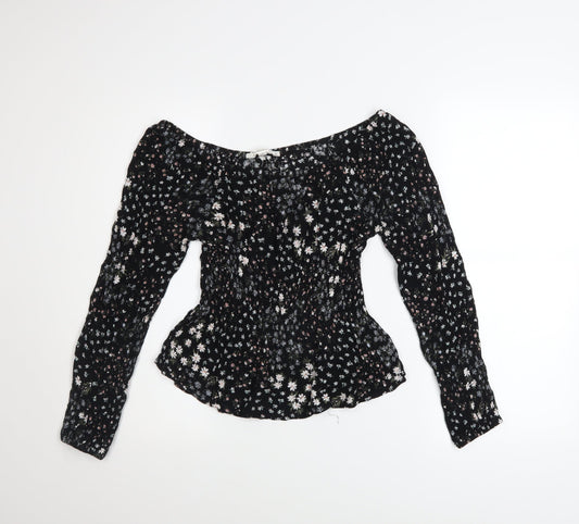 Hippie Rose Womens Black Floral Off Shoulder Boho Blouse Size S