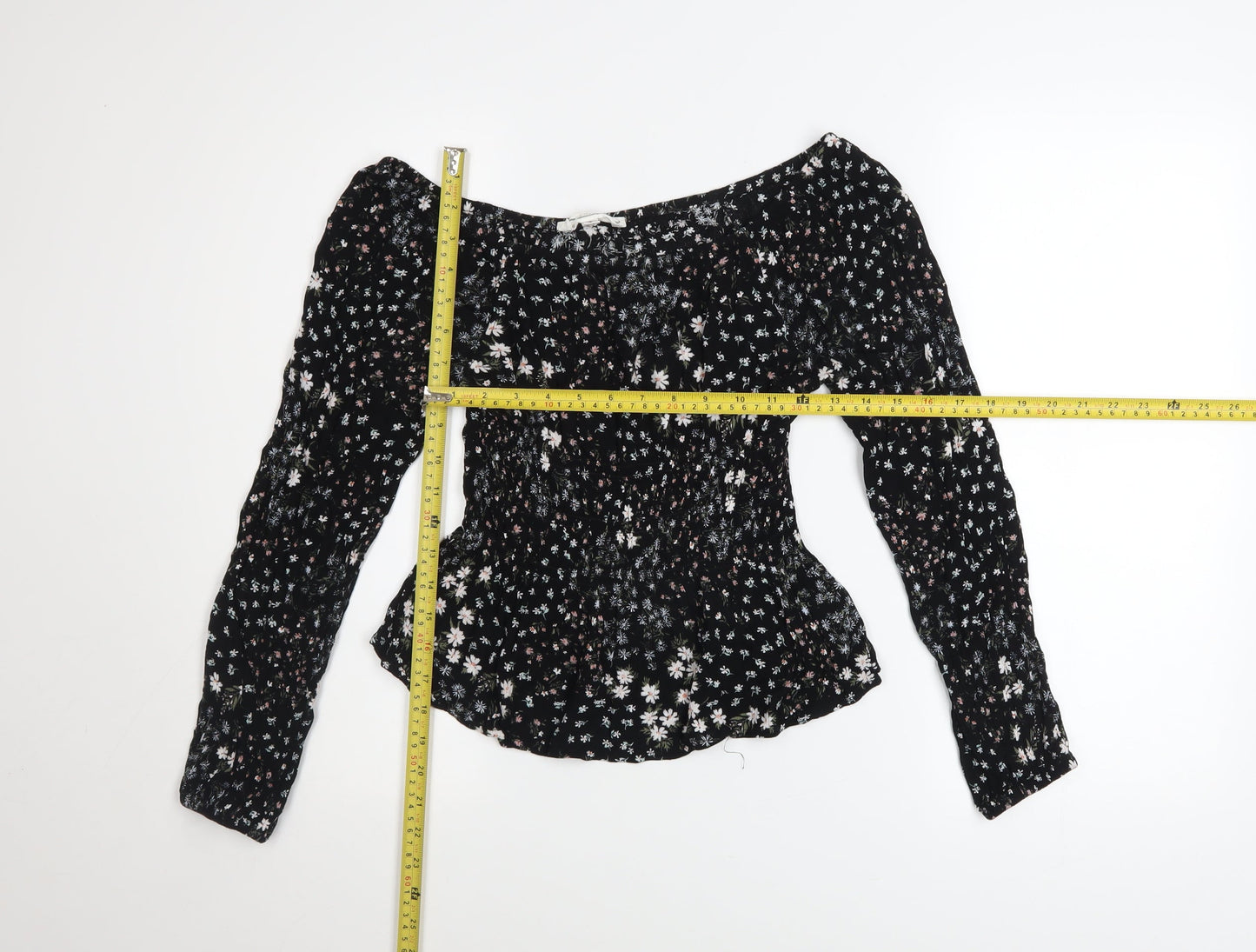 Hippie Rose Womens Black Floral Off Shoulder Boho Blouse Size S