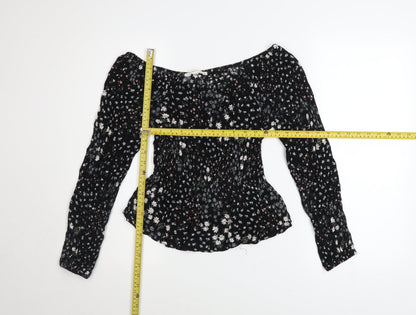 Hippie Rose Womens Black Floral Off Shoulder Boho Blouse Size S