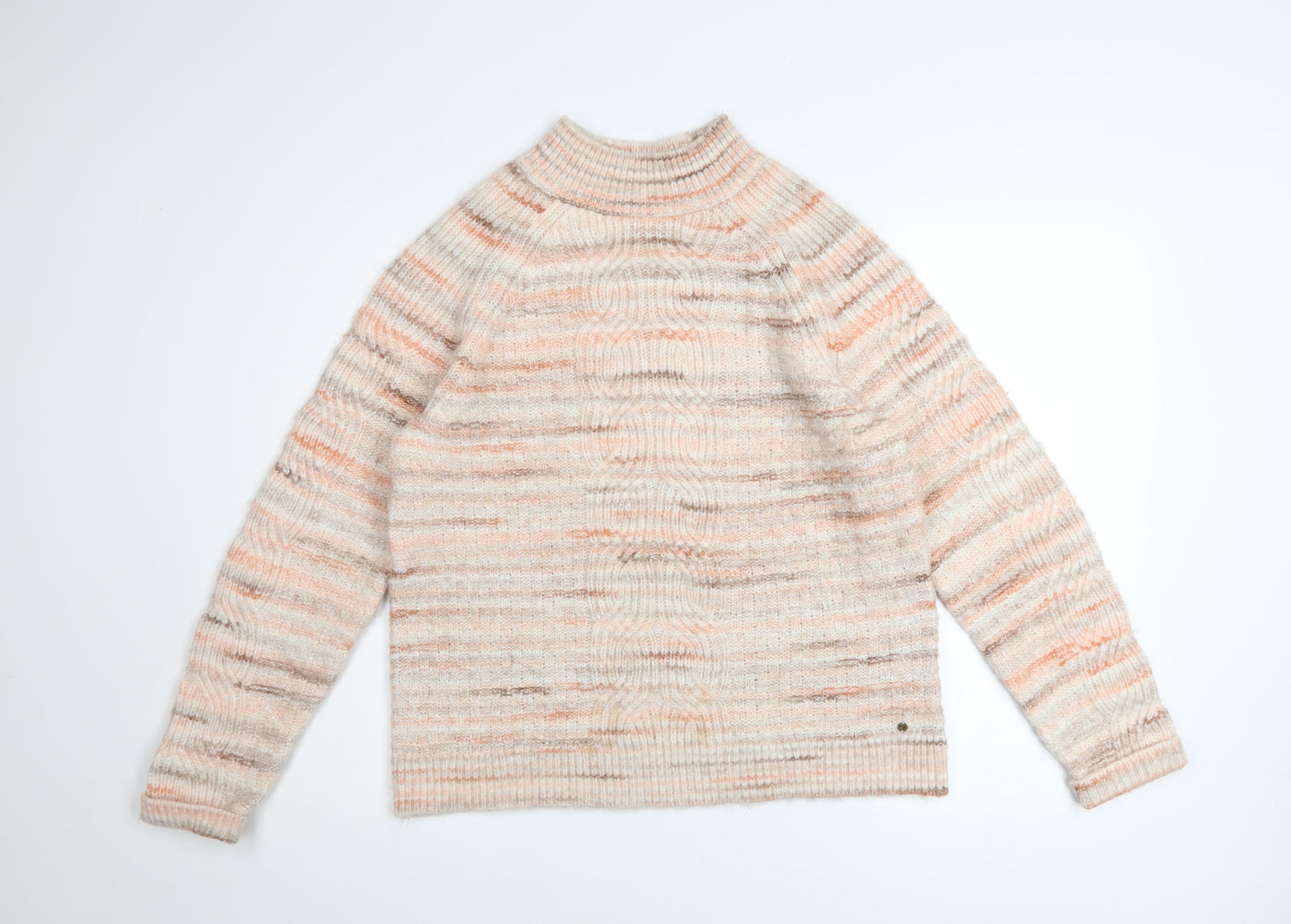 Fat Face Women's Beige Chunky Knit High Neck Jumper Size 10