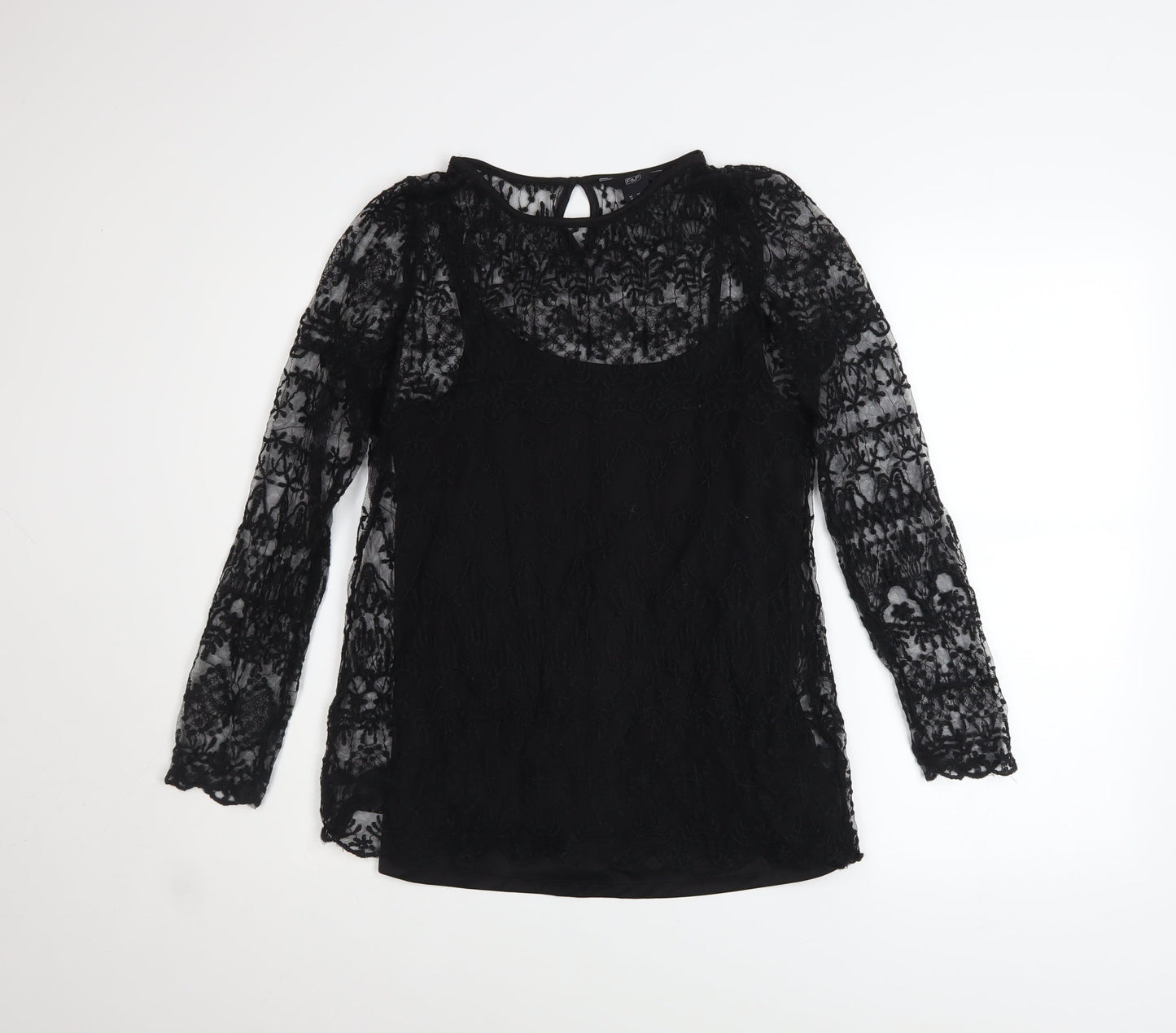 F&F Women's Black Lace Long Sleeve Blouse UK 10 Classic Style
