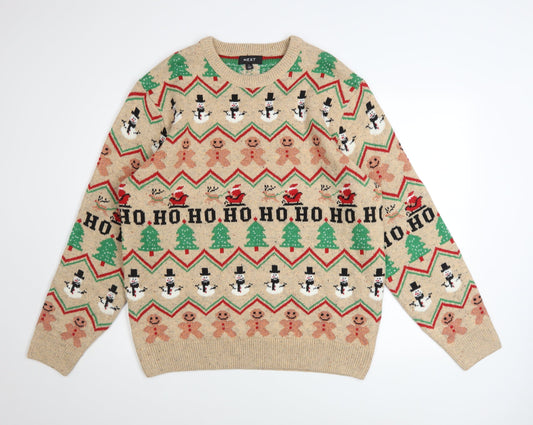 Next Men's Beige Christmas Fair Isle Jumper L Regular Fit