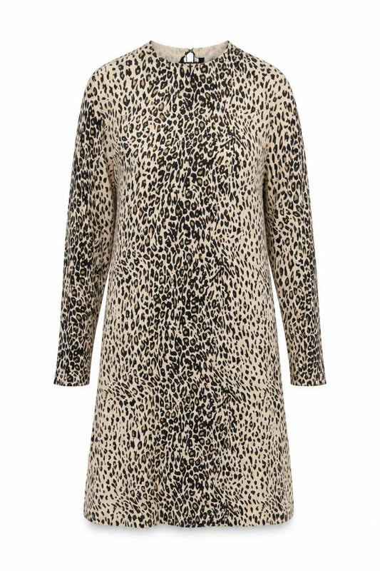 Coast Women Beige Animal Print Long Sleeve Shift Dress Size S