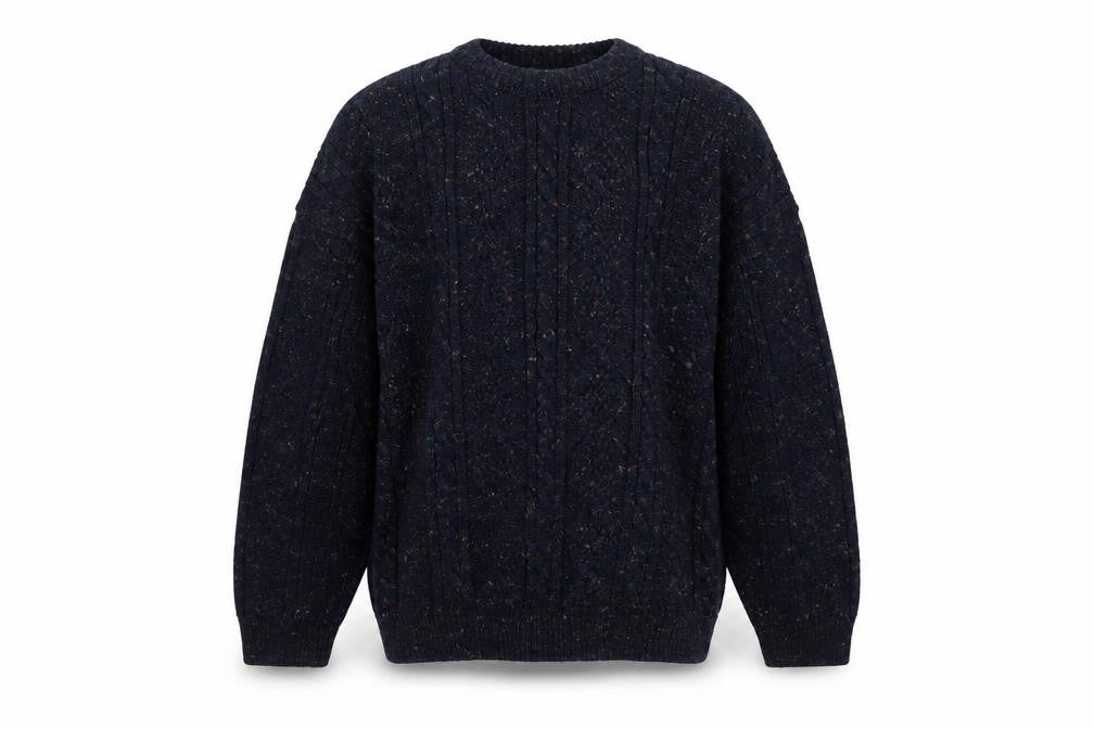 Greenwoods Men's Blue Cable-Knit Wool Blend Pullover Jumper M