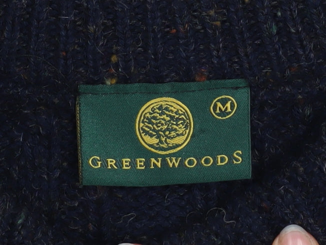 Greenwoods Men's Blue Cable-Knit Wool Blend Pullover Jumper M