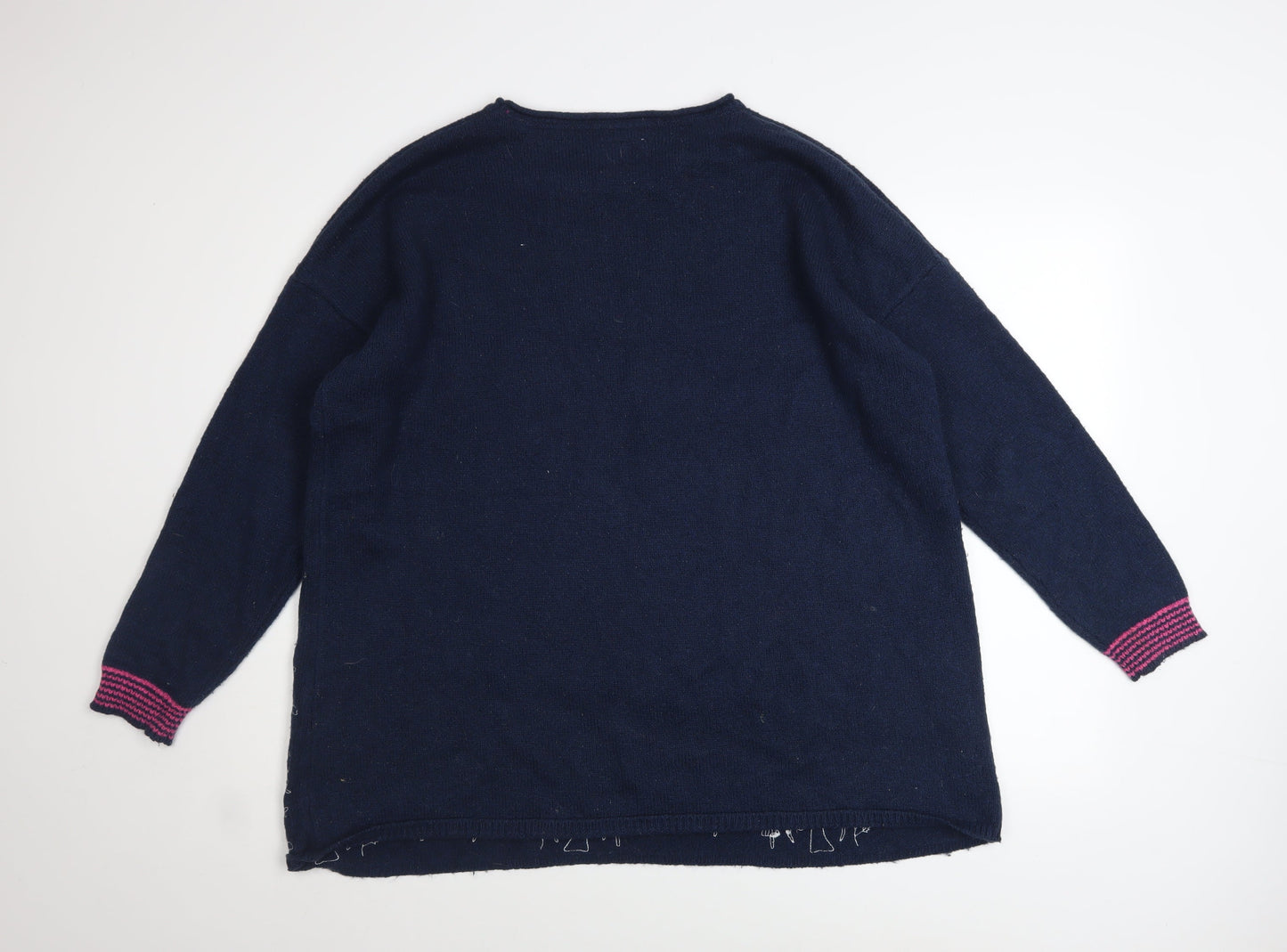 Mantaray Women’s Blue Floral Embroidered Cotton Wool Jumper Size L