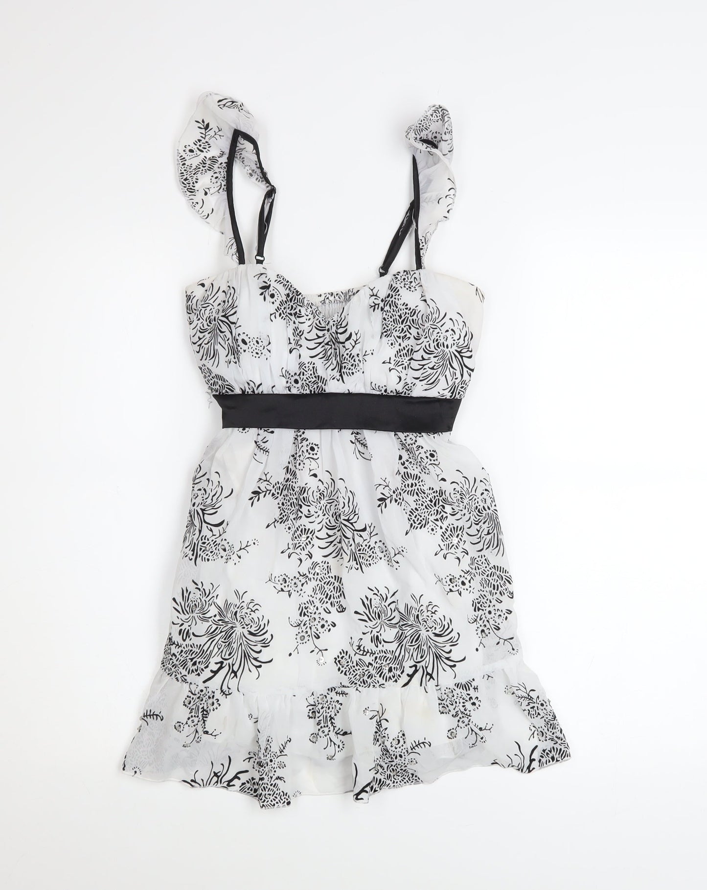 Bay Womens White Floral A-Line Party Dress Size 10