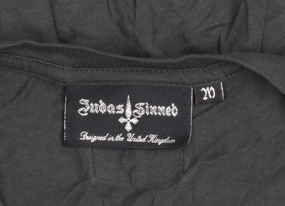 Judas Sinned Women's Black V-Neck Slim Fit Cotton T-Shirt Size 10