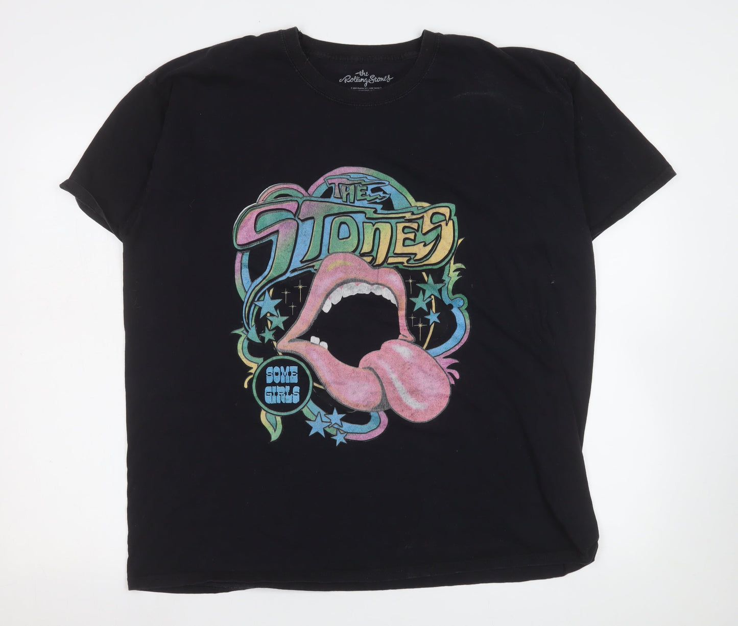 The Rolling Stones Men's Black Graphic Band T-Shirt L 100% Cotton Retro Music Tee