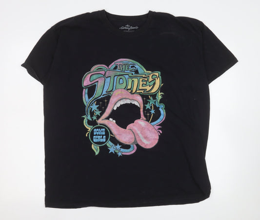 The Rolling Stones Men's Black Graphic Band T-Shirt L 100% Cotton Retro Music Tee
