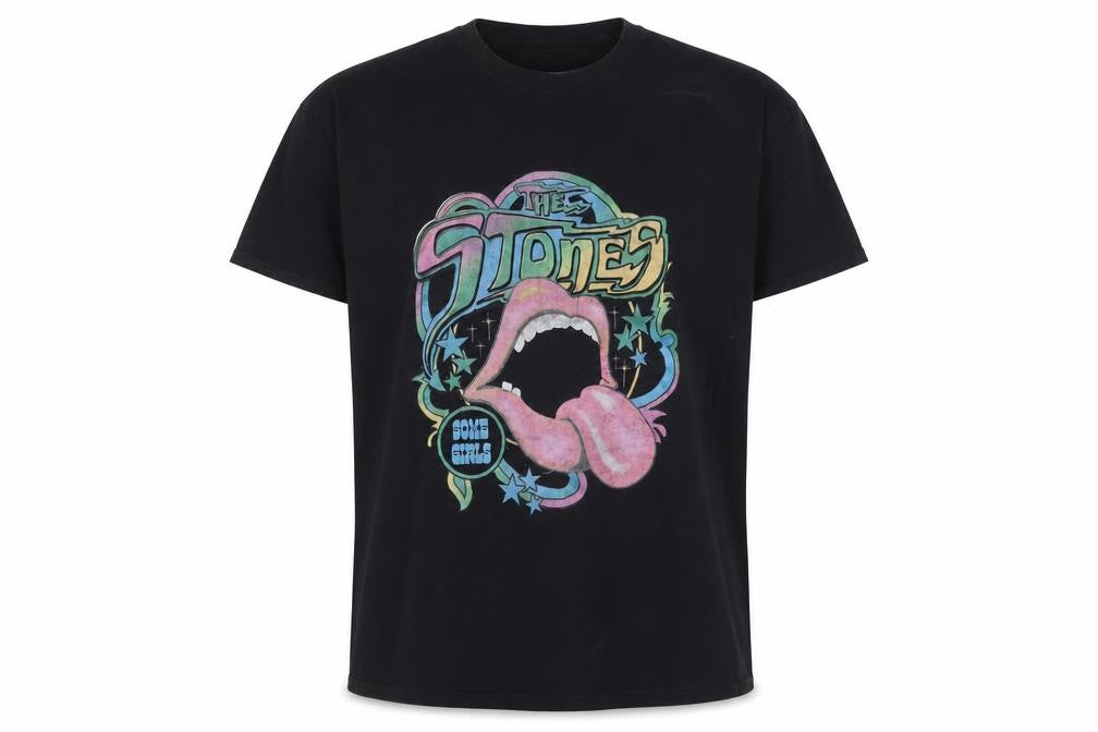 The Rolling Stones Men's Black Graphic Band T-Shirt L 100% Cotton Retro Music Tee